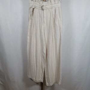 Banana Republic Outlet Linen Wide Leg Pants Beige Striped‎ Size 4 NWT Belted